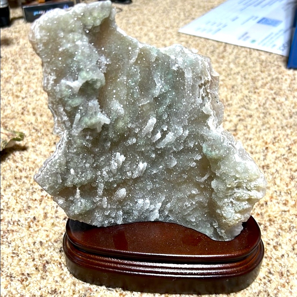 Elegant phantomCrystal Quartz on custom Wooden Base